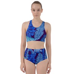 Tropical Blue Leaves Racer Back Bikini Set by snowwhitegirl
