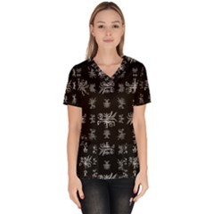 Black And White Ethnic Design Print Women s V-neck Scrub Top by dflcprintsclothing