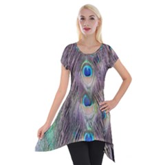 Peacock Bird Pattern Short Sleeve Side Drop Tunic by Pakrebo