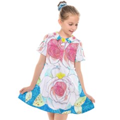 Favorite Rose Watercolor   Kids  Short Sleeve Shirt Dress by okhismakingart