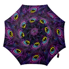 Peacock Feathers Purple Hook Handle Umbrellas (small) by snowwhitegirl
