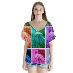 Color Block Queen Annes Lace Collage V-neck Flutter Sleeve Top by okhismakingart
