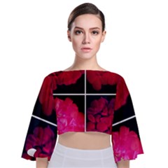 Geranium Collage Tie Back Butterfly Sleeve Chiffon Top by okhismakingart