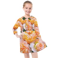 Bunch Of Orange And Pink Roses Kids  Quarter Sleeve Shirt Dress by okhismakingart