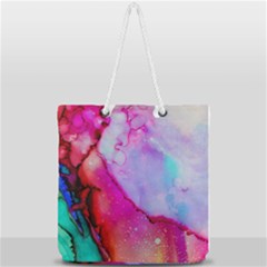 Red Purple Green Ink        Full Print Rope Handle Tote (large) by LalyLauraFLM