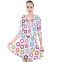 Donut Pattern With Funny Candies Quarter Sleeve Front Wrap Dress by genx