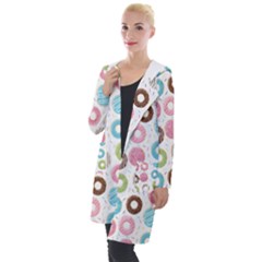 Donut Pattern With Funny Candies Hooded Pocket Cardigan by genx
