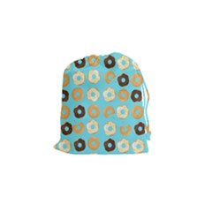 Donuts Pattern With Bites Bright Pastel Blue And Brown Drawstring Pouch (small) by genx