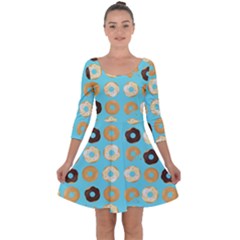Donuts Pattern With Bites Bright Pastel Blue And Brown Quarter Sleeve Skater Dress by genx