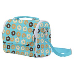 Donuts Pattern With Bites Bright Pastel Blue And Brown Satchel Shoulder Bag by genx