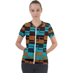 Illusion In Orange & Teal Short Sleeve Zip Up Jacket by WensdaiAmbrose