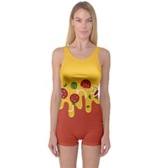Pizza Topping Funny Modern Yellow Melting Cheese And Pepperonis One Piece Boyleg Swimsuit by genx