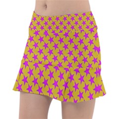 Pink Stars Pattern On Yellow Tennis Skirt by BrightVibesDesign