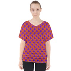 Purple Stars Pattern On Orange V-neck Dolman Drape Top by BrightVibesDesign