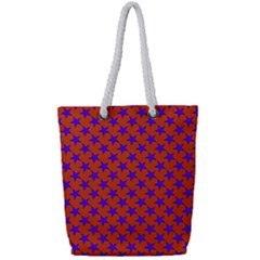 Purple Stars Pattern On Orange Full Print Rope Handle Tote (small) by BrightVibesDesign