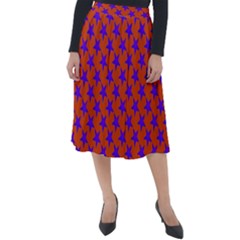 Purple Stars Pattern On Orange Classic Velour Midi Skirt  by BrightVibesDesign