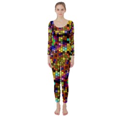 Color Mosaic Background Wall Long Sleeve Catsuit by Pakrebo