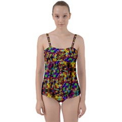 Color Mosaic Background Wall Twist Front Tankini Set by Pakrebo