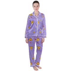 Pizza Pattern Violet Pepperoni Cheese Funny Slices Satin Long Sleeve Pyjamas Set by genx