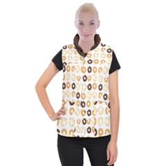 Donuts Pattern With Bites Bright Pastel Blue And Brown Cropped Sweatshirt Women s Button Up Vest by genx