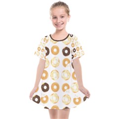 Donuts Pattern With Bites Bright Pastel Blue And Brown Cropped Sweatshirt Kids  Smock Dress by genx