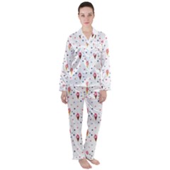 Ice Cream Cones Watercolor With Fruit Berries And Cherries Summer Pattern Satin Long Sleeve Pyjamas Set by genx