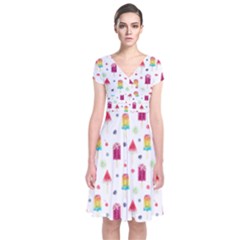 Popsicle Juice Watercolor With Fruit Berries And Cherries Summer Pattern Short Sleeve Front Wrap Dress by genx