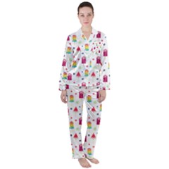 Popsicle Juice Watercolor With Fruit Berries And Cherries Summer Pattern Satin Long Sleeve Pyjamas Set by genx