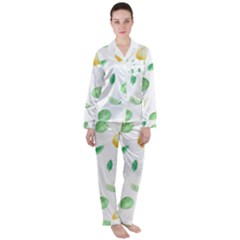 Lemon And Limes Yellow Green Watercolor Fruits With Citrus Leaves Pattern Satin Long Sleeve Pyjamas Set by genx