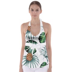 Pineapple Tropical Jungle Giant Green Leaf Watercolor Pattern Babydoll Tankini Top by genx
