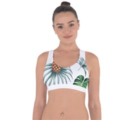 Pineapple Tropical Jungle Giant Green Leaf Watercolor Pattern Cross String Back Sports Bra by genx