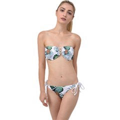 Pineapple Tropical Jungle Giant Green Leaf Watercolor Pattern Twist Bandeau Bikini Set by genx