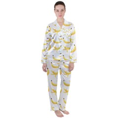 Yellow Banana And Peels Pattern With Polygon Retro Style Satin Long Sleeve Pyjamas Set by genx