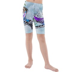 Cute Fairy Dancing On A Piano Kids  Mid Length Swim Shorts by FantasyWorld7