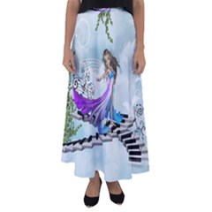 Cute Fairy Dancing On A Piano Flared Maxi Skirt by FantasyWorld7