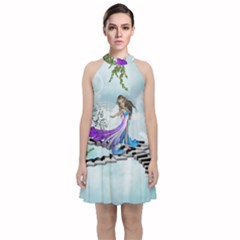 Cute Fairy Dancing On A Piano Velvet Halter Neckline Dress  by FantasyWorld7