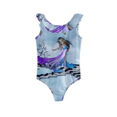 Cute Fairy Dancing On A Piano Kids  Frill Swimsuit by FantasyWorld7