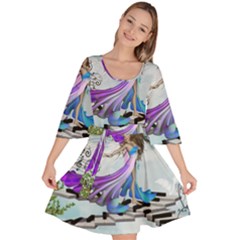 Cute Fairy Dancing On A Piano Velour Kimono Dress by FantasyWorld7