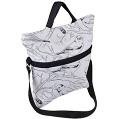 Birds Hand Drawn Outline Black And White Vintage Ink Fold Over Handle Tote Bag by genx