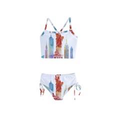 New York City Poster Watercolor Painting Illustrat Girls  Tankini Swimsuit by Sudhe