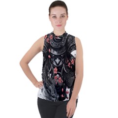 Sleeve Tattoo  Samurai Mock Neck Chiffon Sleeveless Top by Sudhe