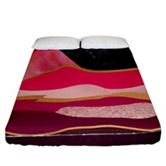 Pink And Black Abstract Mountain Landscape Fitted Sheet (king Size) by charliecreates