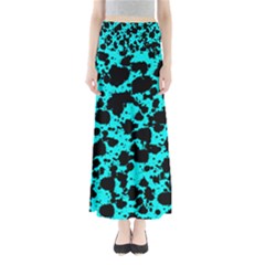 Bright Turquoise And Black Leopard Style Paint Splash Funny Pattern Full Length Maxi Skirt by yoursparklingshop
