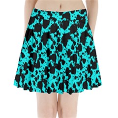 Bright Turquoise And Black Leopard Style Paint Splash Funny Pattern Pleated Mini Skirt by yoursparklingshop