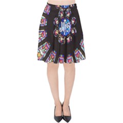 Rosette Stained Glass Window Church Velvet High Waist Skirt by Pakrebo