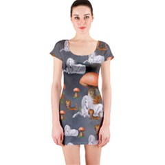 Cute Little Fairy With Unicorn, Pattern Design Short Sleeve Bodycon Dress by FantasyWorld7