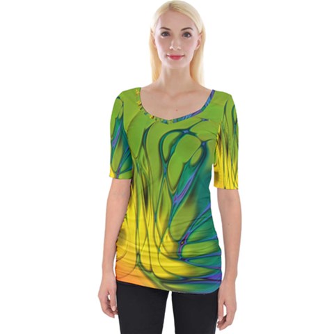 Abstract Pattern Lines Wave Wide Neckline Tee by HermanTelo