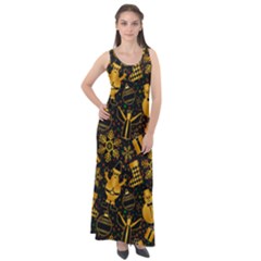 Christmas Background Gold Sleeveless Velour Maxi Dress by HermanTelo