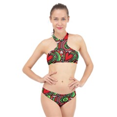 Seamless Heart Love Valentine High Neck Bikini Set by HermanTelo