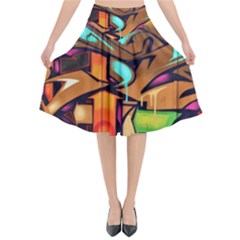 Graffiti Mural Street Art Wall Art Flared Midi Skirt by Pakrebo